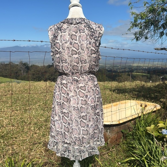 All Saints Priya Misra Snakeskin Ruffle Chiffon Sleeveless Wrap Mini Dress Small - Picture 5 of 9